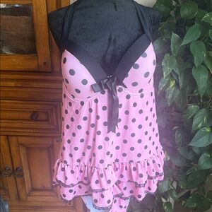 Pink Polka Dot Halter Swim Dress